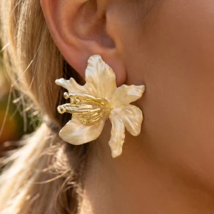 Sculpted Orchid Flower Stud Earrings