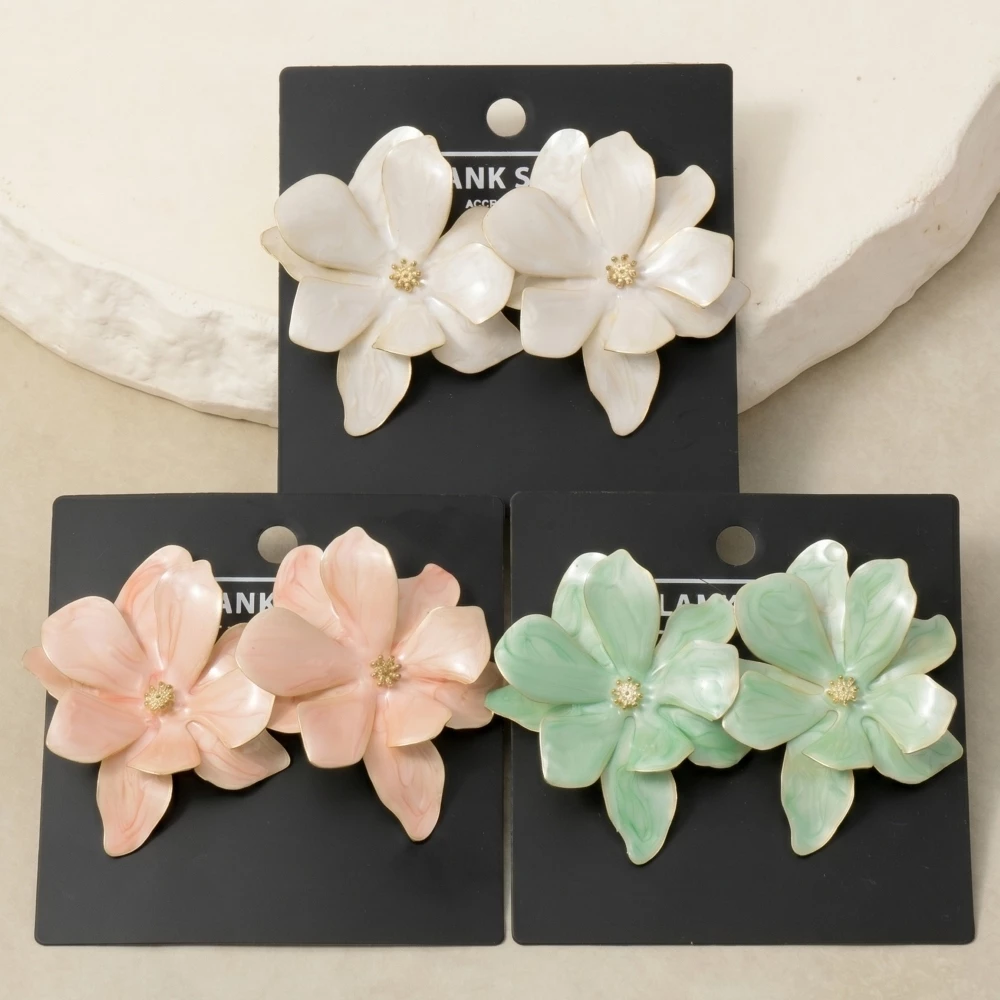 Pearlized Double Bloom Flower Stud Earrings