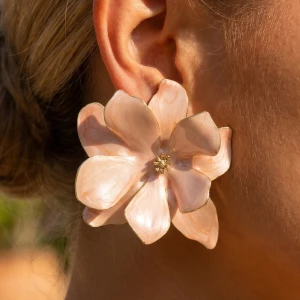 Pearlized Double Bloom Flower Stud Earrings