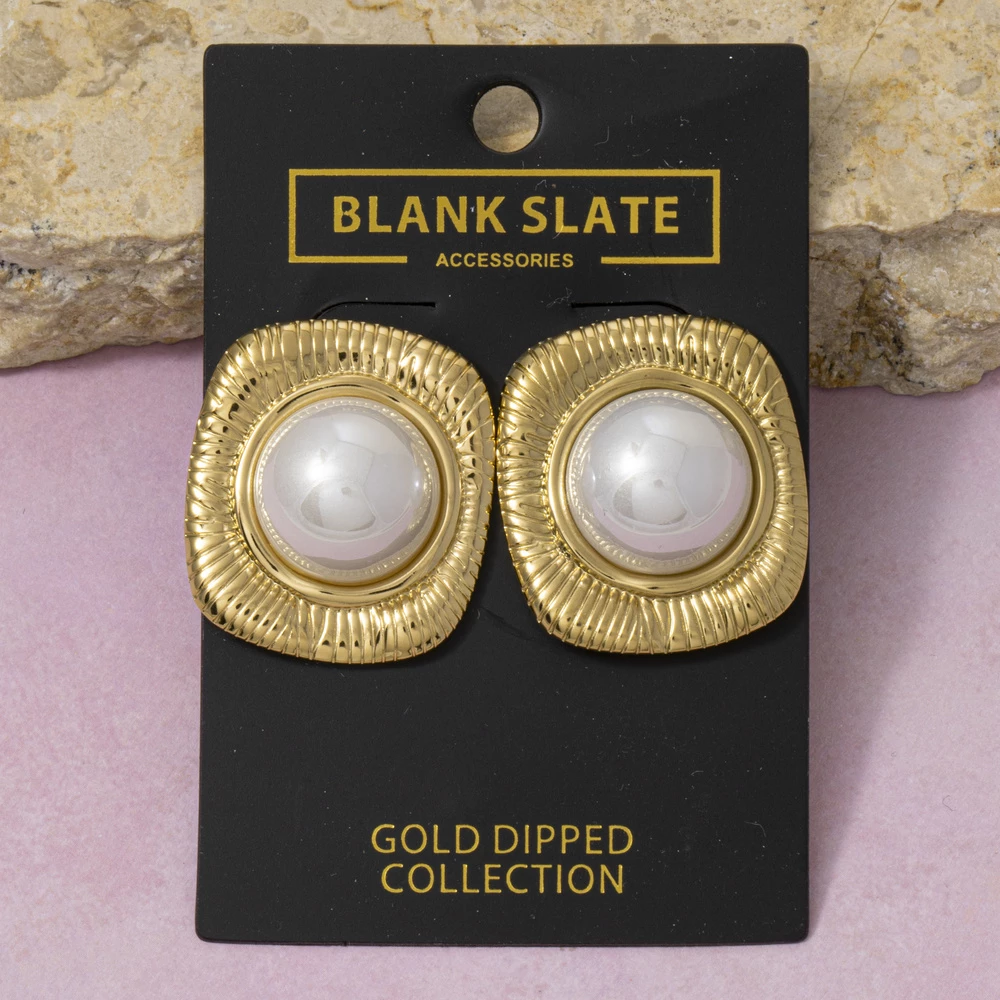 Gold Dipped Pearl Statement Stud Earrings