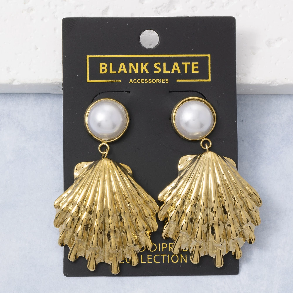 Gold Dipped Pearl Top Shell Drop Earrings