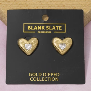 Gold Dipped Cz Heart Stud Earrings