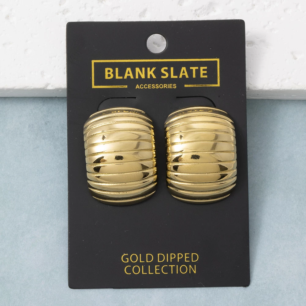Gold Dipped Ribbed Dome Wide Huggie Earrings