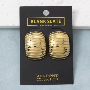 Gold Dipped Ribbed Dome Wide Huggie Earrings