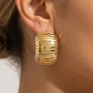 Gold Dipped Ribbed Dome Wide Huggie Earrings