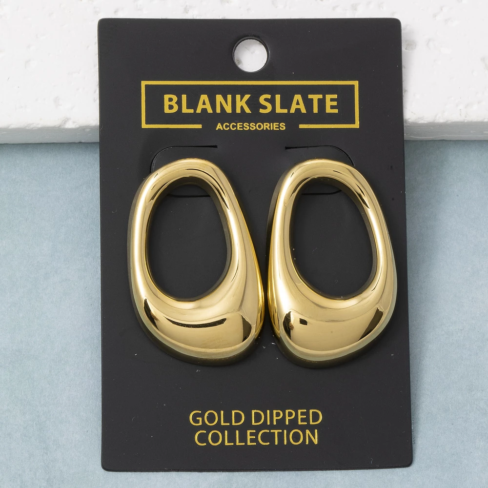 Gold Dipped Open Teardrop Frame Stud Earrings