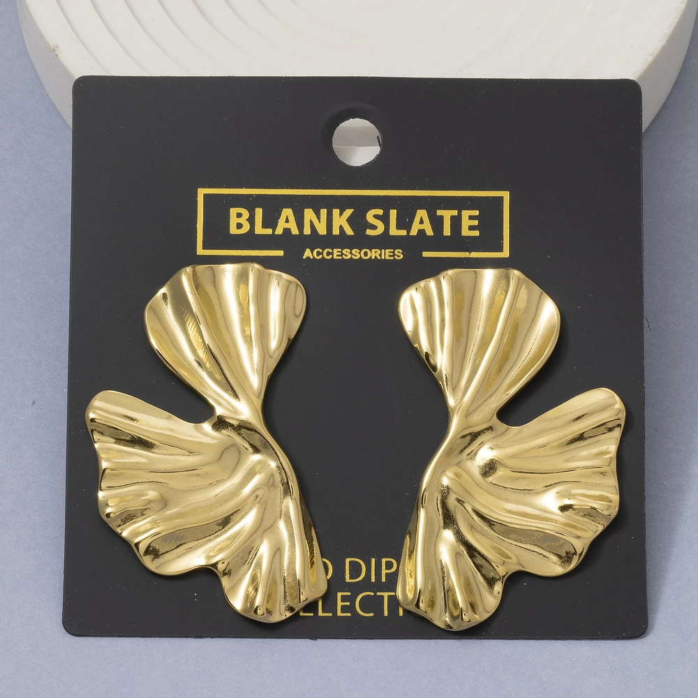 Gold Dipped Ginkgo Leaf Fan Stud Earrings