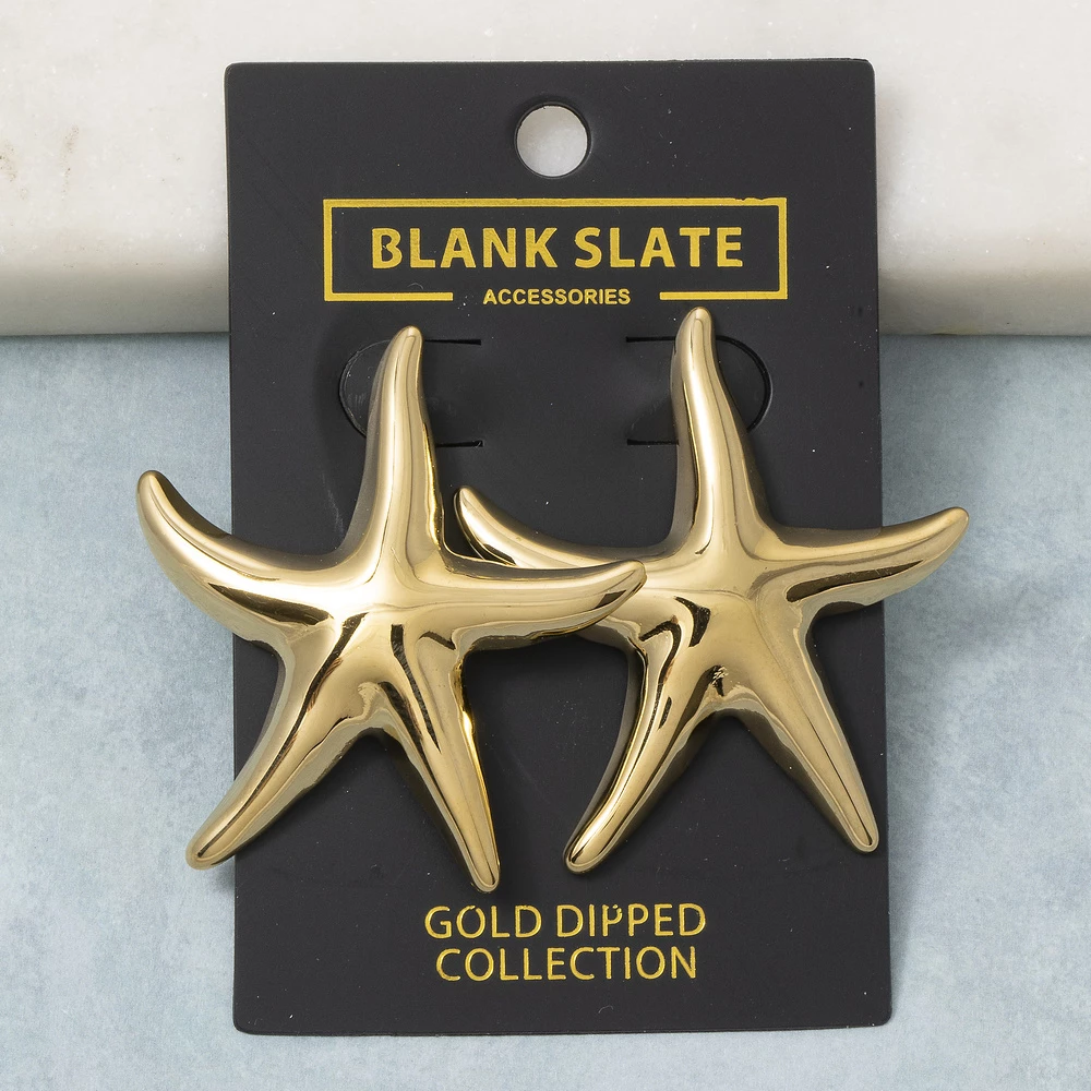 Gold Dipped Smooth Polished Starfish Stud Earrings