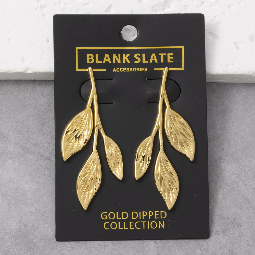 Gold Dipped Cascading Botanical Leaf Drop Earrings
