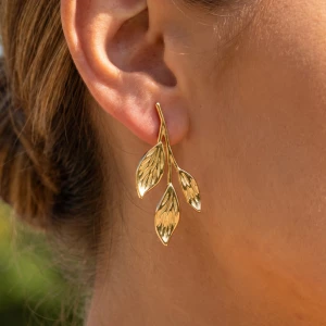 Gold Dipped Cascading Botanical Leaf Drop Earrings