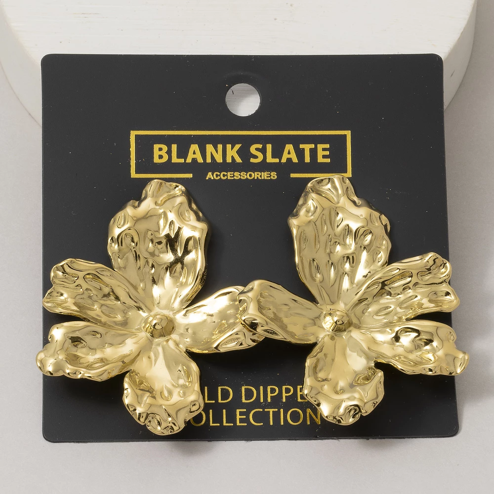 Gold Dipped Smooth Organic Flower Stud Earrings