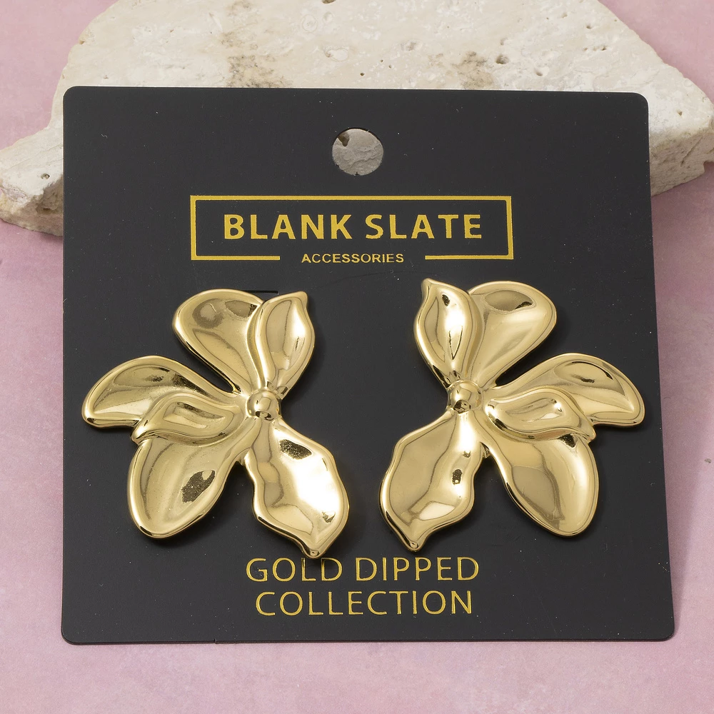 Gold Dipped Puffy Round Petal Flower Stud Earrings