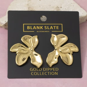 Gold Dipped Puffy Round Petal Flower Stud Earrings