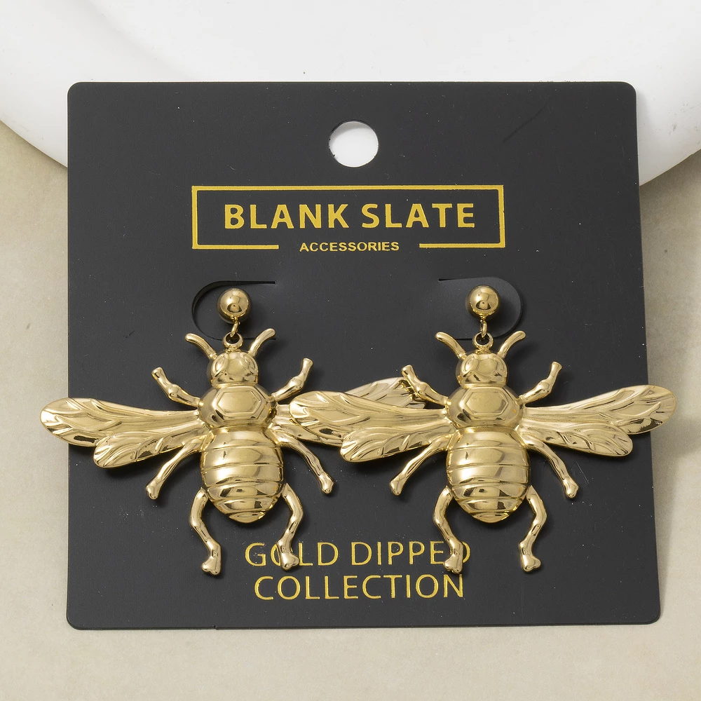 Gold Dipped 3D Bee Drop Statement Earrings