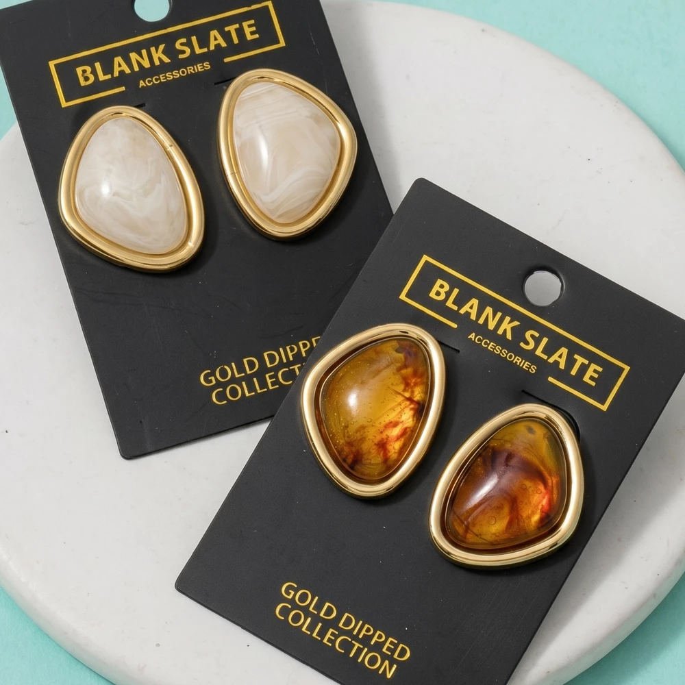 Gold Dipped Organic Cabochon Stud Earrings
