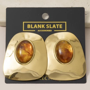 Gold Dipped Tortoise Resin Panel Statement Earrings