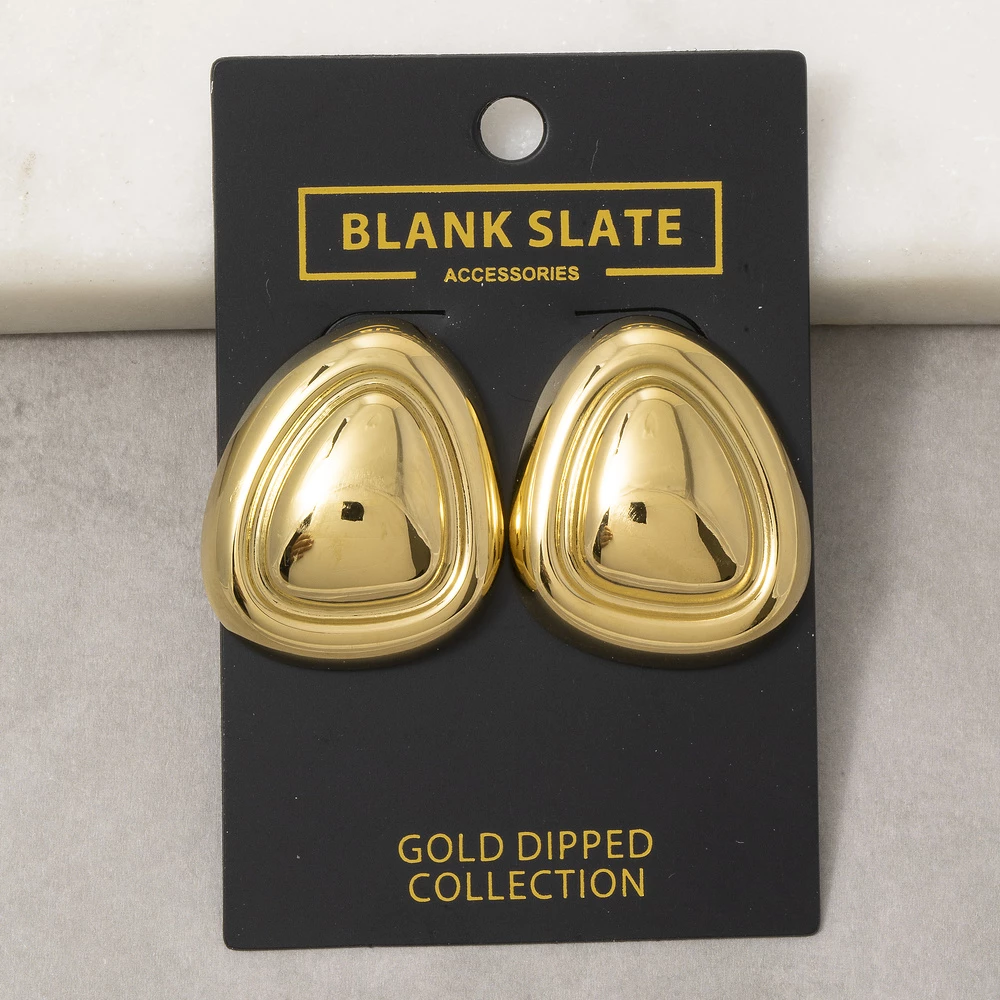 Gold Dipped Ridged Dome Triangle Stud Earrings