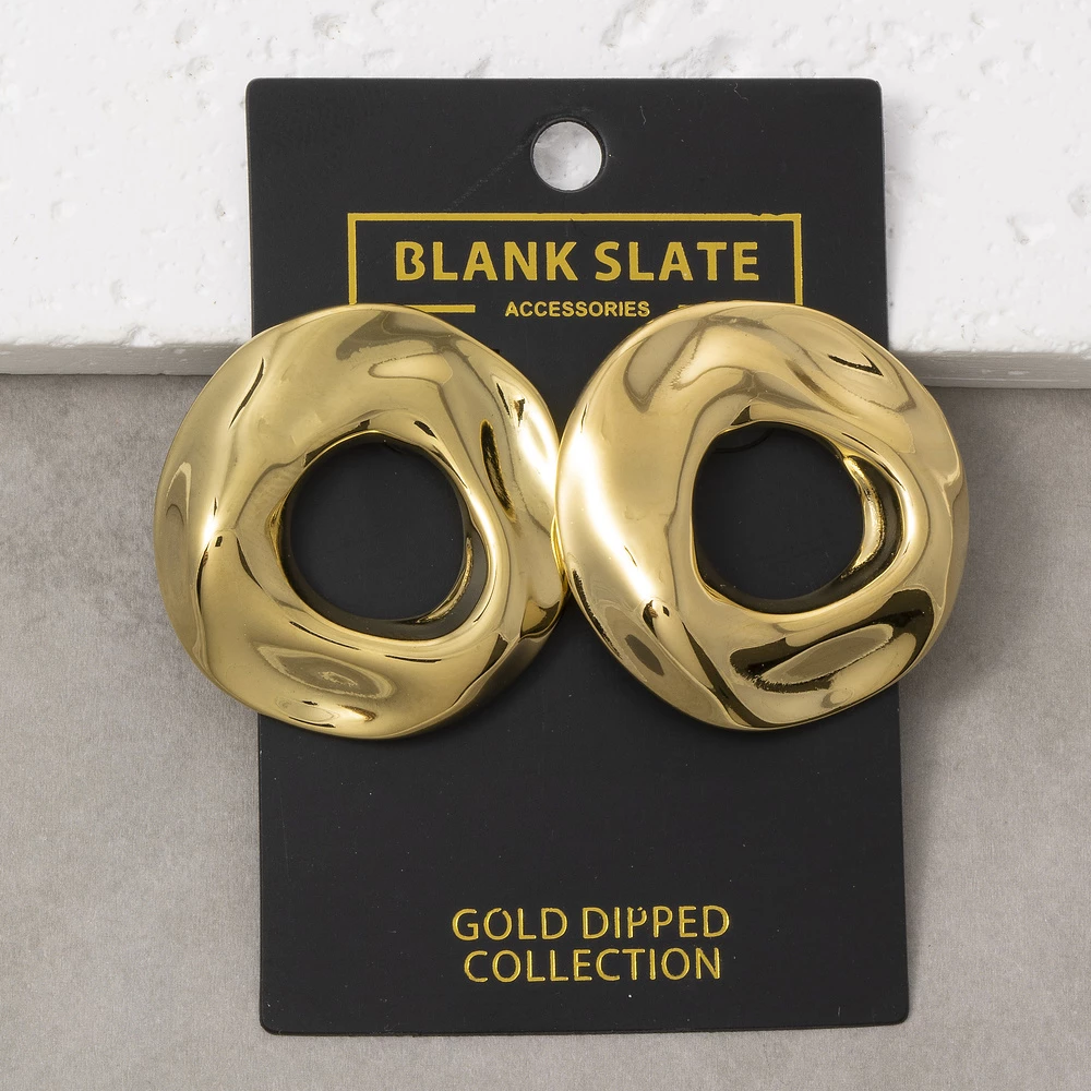 Gold Dipped Organic Molten Round Open Hoop Earrings
