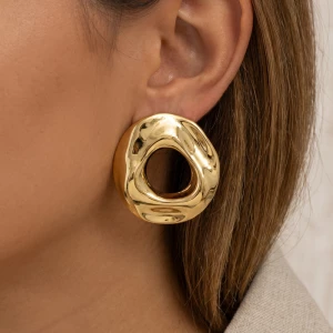 Gold Dipped Organic Molten Round Open Hoop Earrings