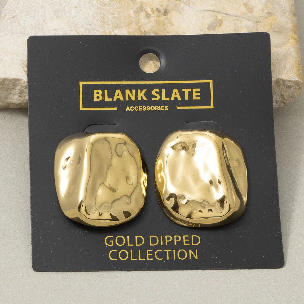 Gold Dipped Hammered Chunky Dome Stud Earrings