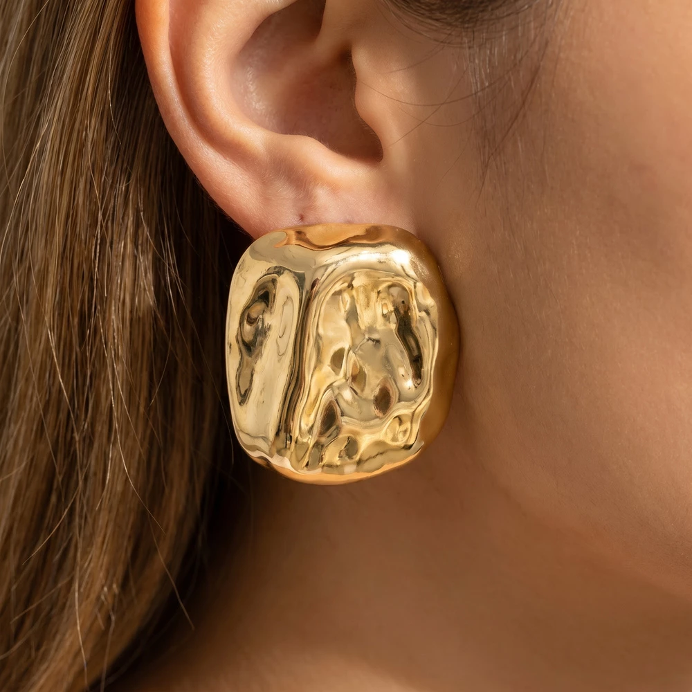 Gold Dipped Hammered Chunky Dome Stud Earrings