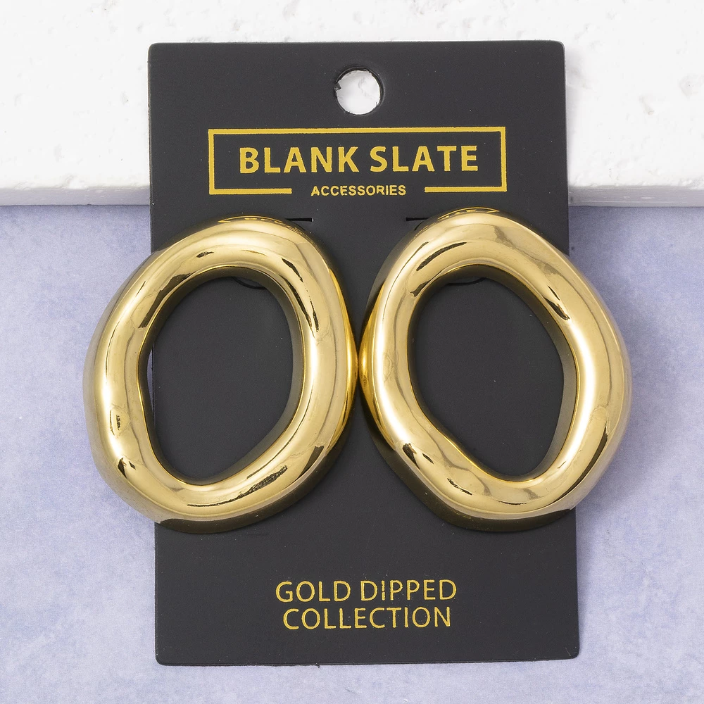 Gold Dipped Organic Molten Edge Oval Hoop Earrings