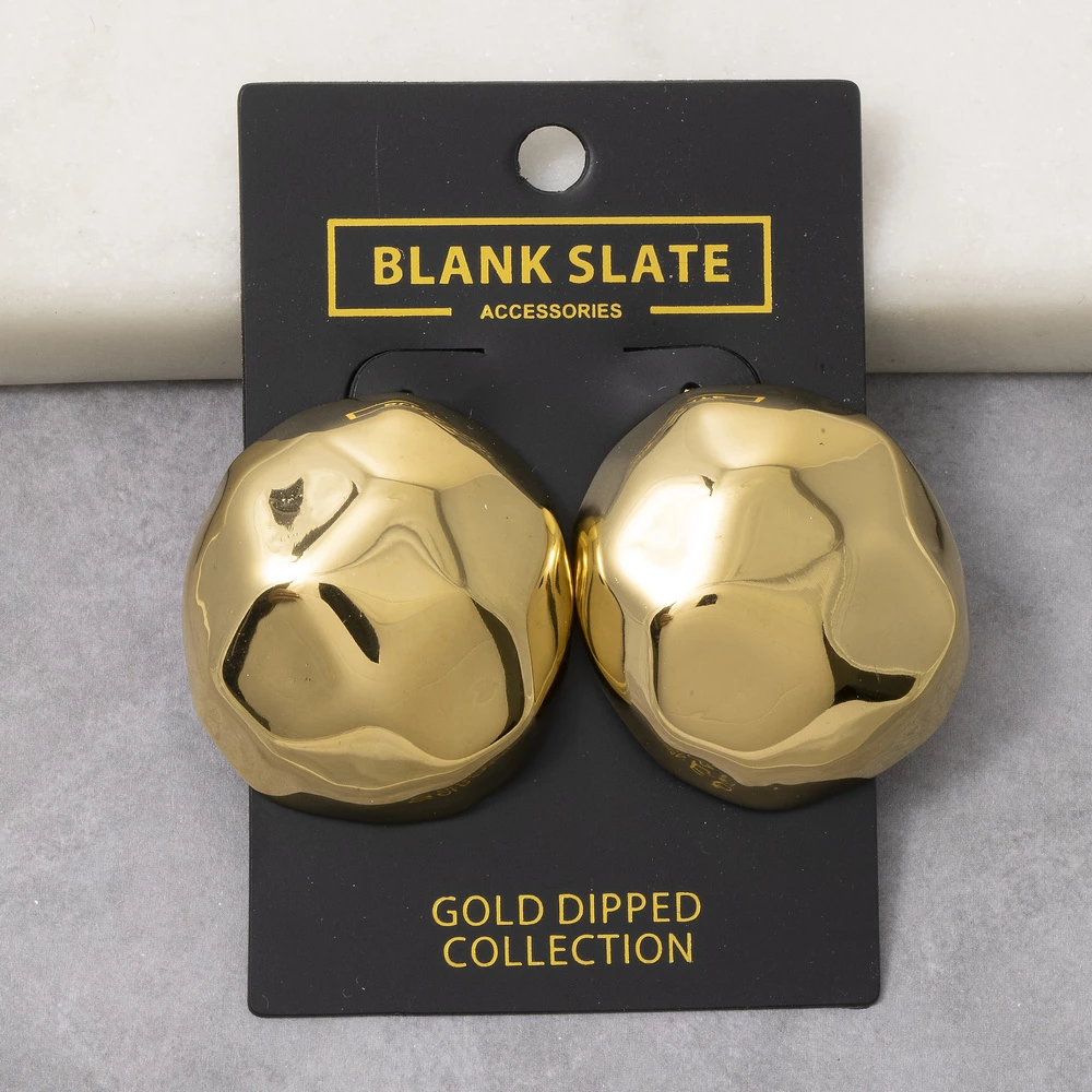 Gold Dipped Geometric Faceted Dome Stud Earrings