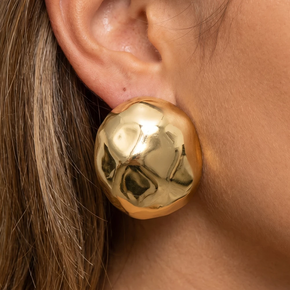 Gold Dipped Geometric Faceted Dome Stud Earrings