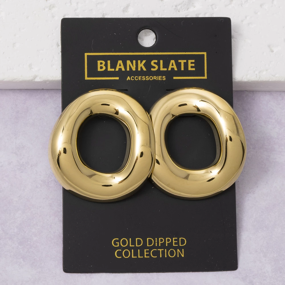 Gold Dipped Smooth Bold Oval Open Hoop Earrings