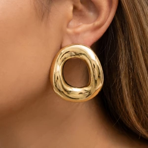 Gold Dipped Smooth Bold Oval Open Hoop Earrings