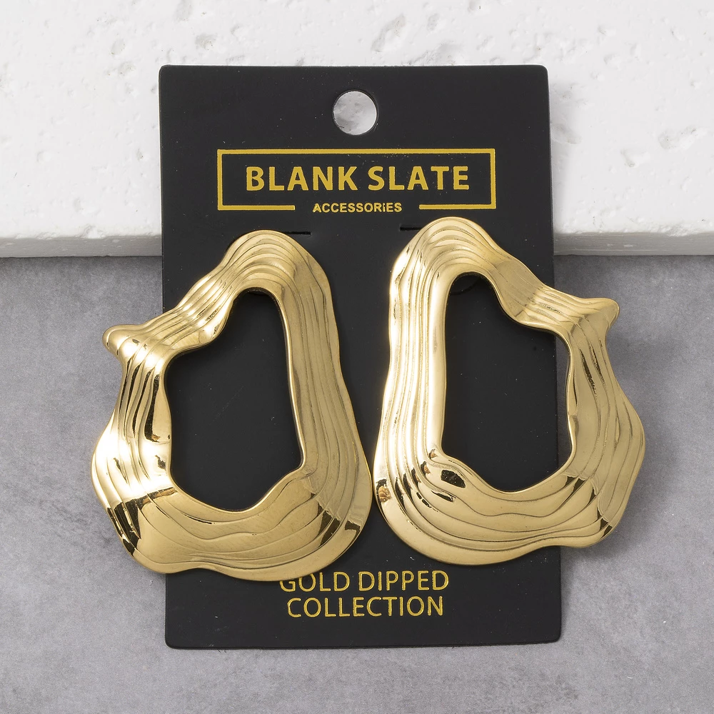 Gold Dipped Ribbed Wave Open Hoop Earrings