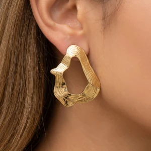 Gold Dipped Ribbed Wave Open Hoop Earrings