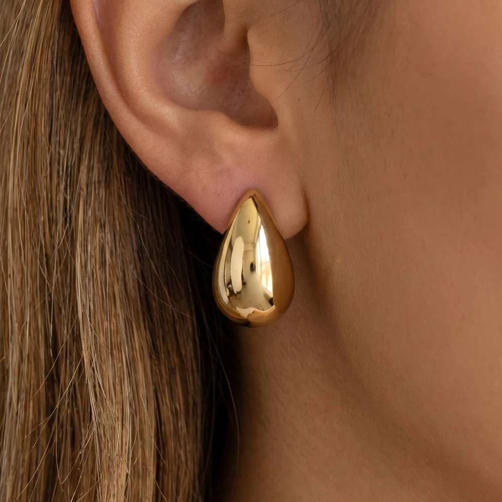 Gold Dipped Chunky Teardrop Pebble Stud Earrings