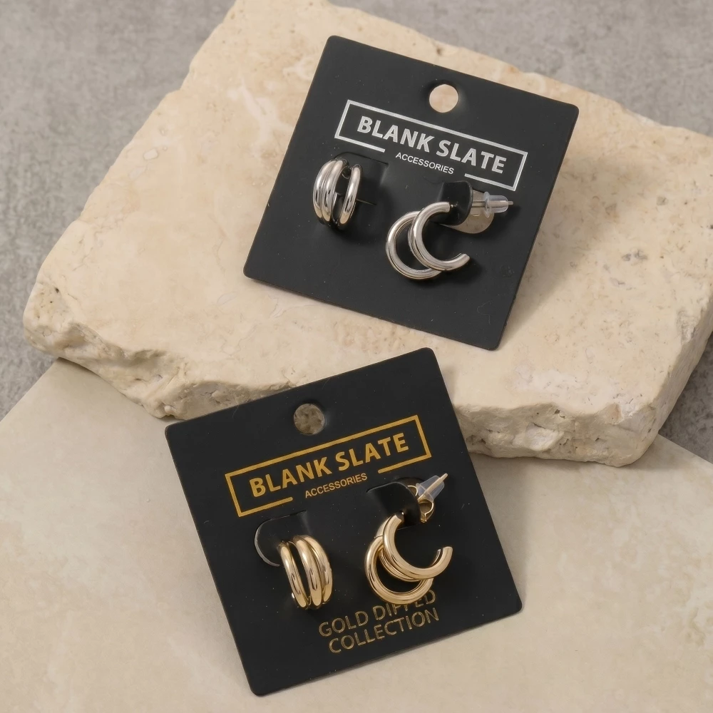 Gold Dipped Triple Tube Mini Huggie Earrings