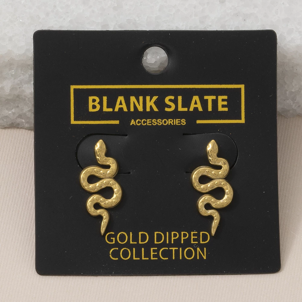 Gold Dipped Coiled Snake Textured Stud Earrings