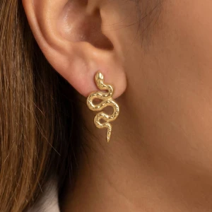 Gold Dipped Coiled Snake Textured Stud Earrings