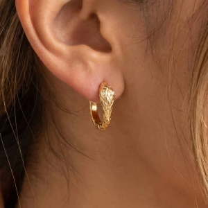 Gold Dipped Snake Scale Textured Huggie Hoop Earrings