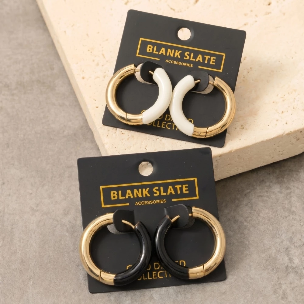 Gold Dipped Two Tone Color Block Round Hoop Earrings