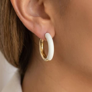 Gold Dipped Two Tone Color Block Round Hoop Earrings