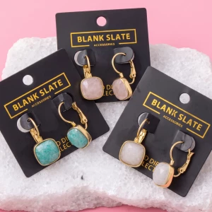 Gold Dipped Cushion Cut Stone Lever Back Earrings