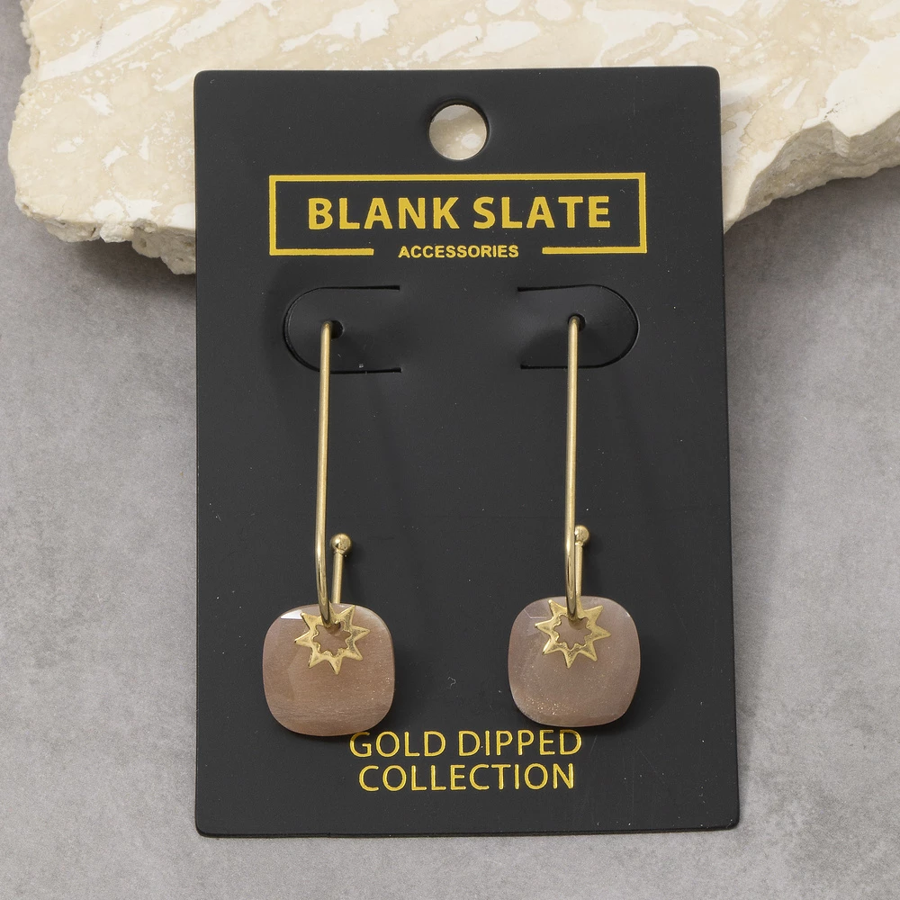 Gold Dipped Amazonite Cushion Stone Wire Drop Earrings