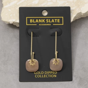 Gold Dipped Amazonite Cushion Stone Wire Drop Earrings
