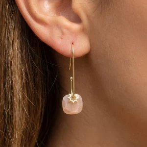 Gold Dipped Amazonite Cushion Stone Wire Drop Earrings
