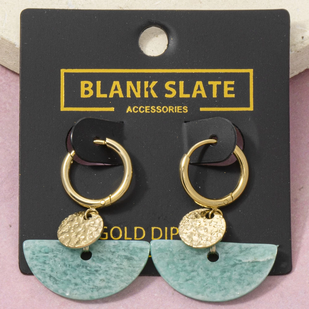 Gold Dipped Half Moon Stone Hoop Earrings
