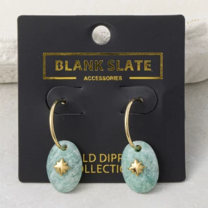 Gold Dipped Hoop Earrings With Oval Stone Drop