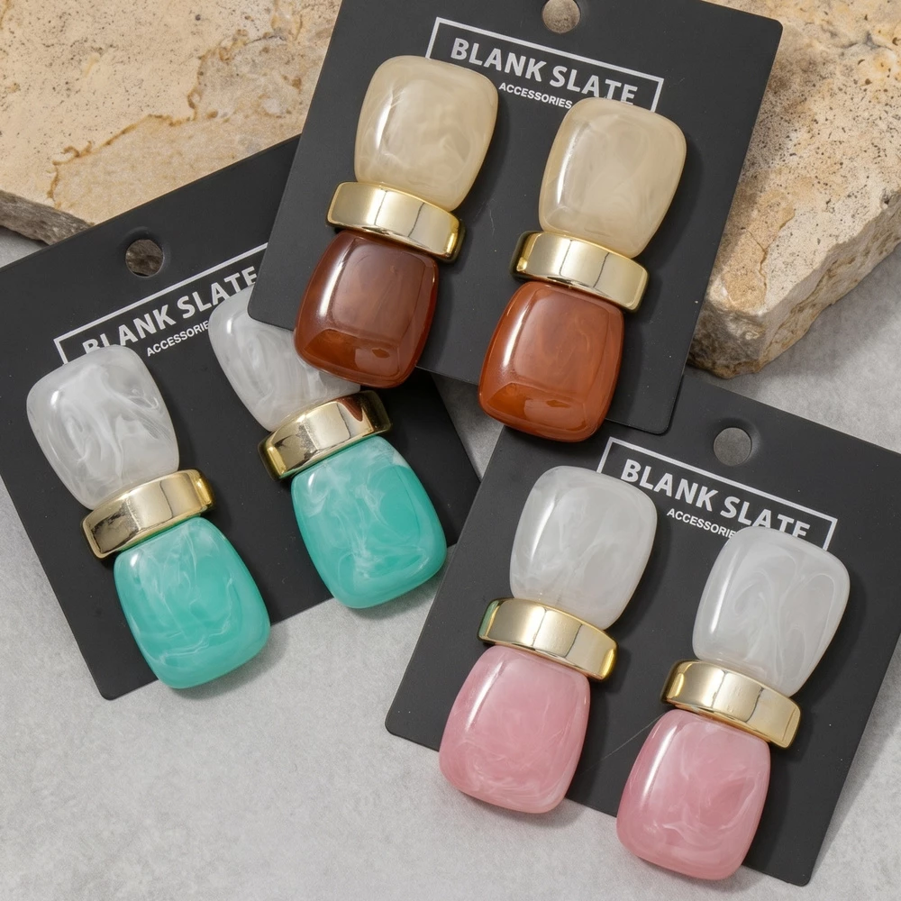 Stacked Marbled Tile Drop Earrings