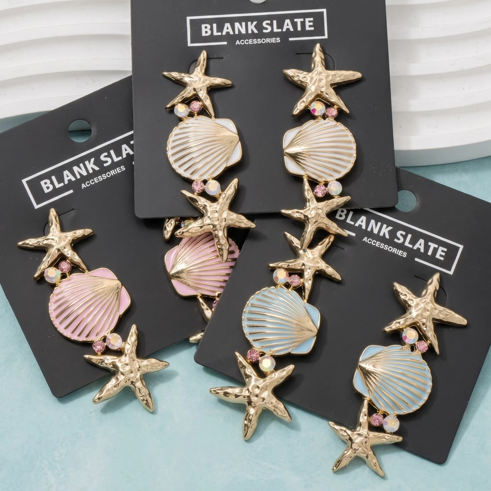 Hammered Starfish Seashell Drop Earrings