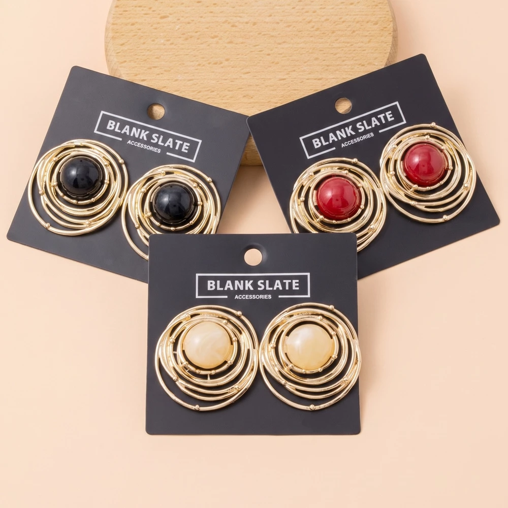 Orbital Wire Swirl Dome Cabochon Earrings