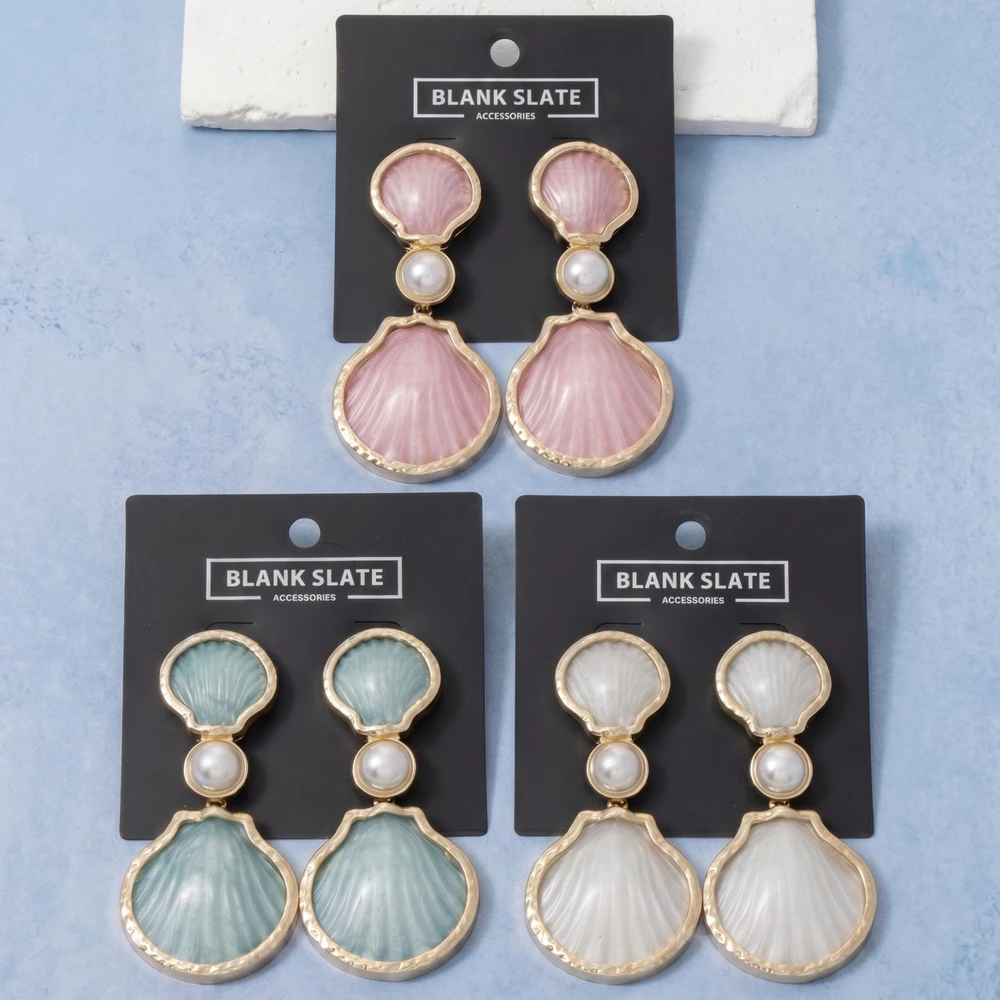 Double Shell Pearl Drop Earrings