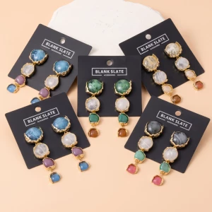 Resin Stone Four Tier Linear Drop Earrings